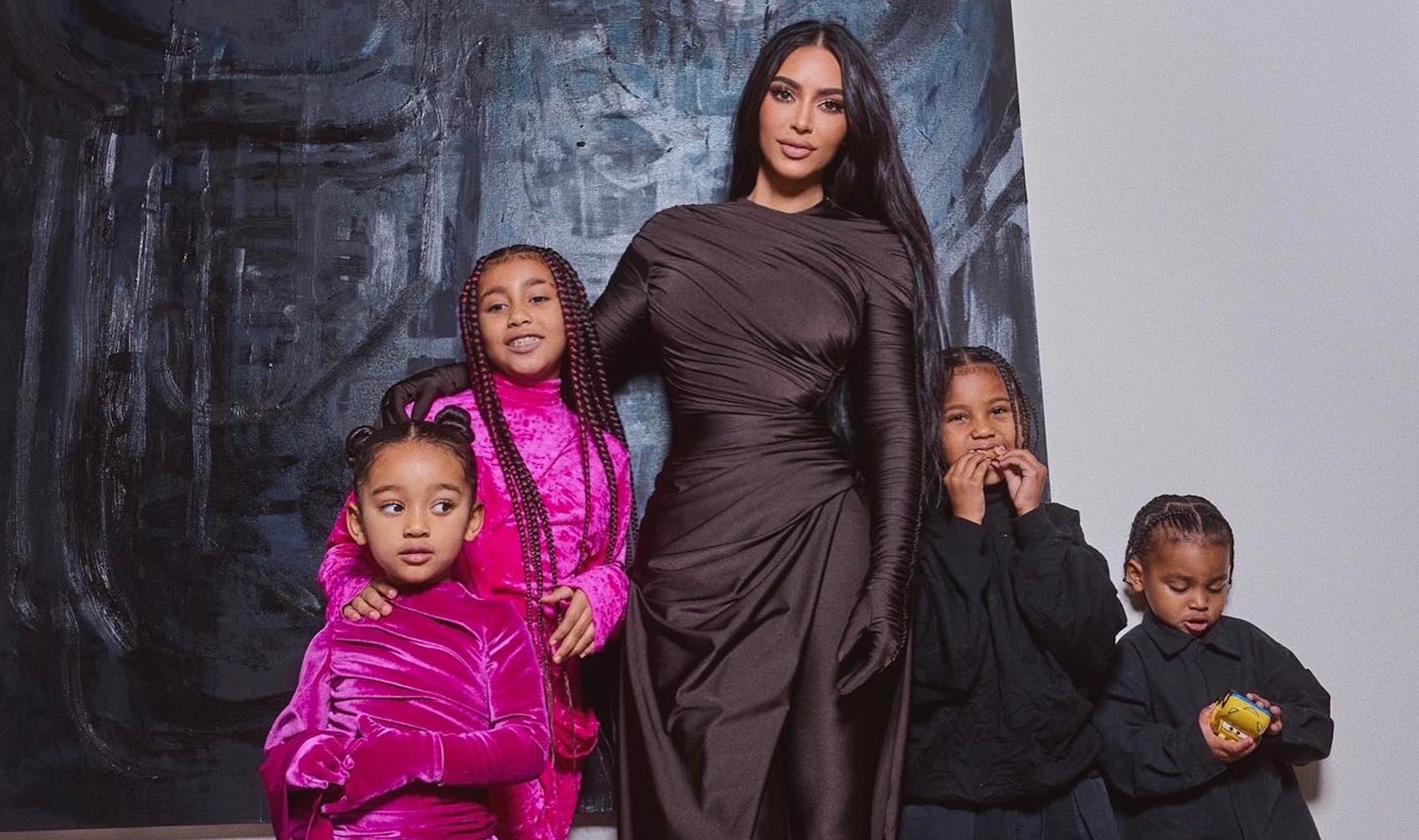 Kim Kardashian shares a portrait of True, Chicago and Stormi