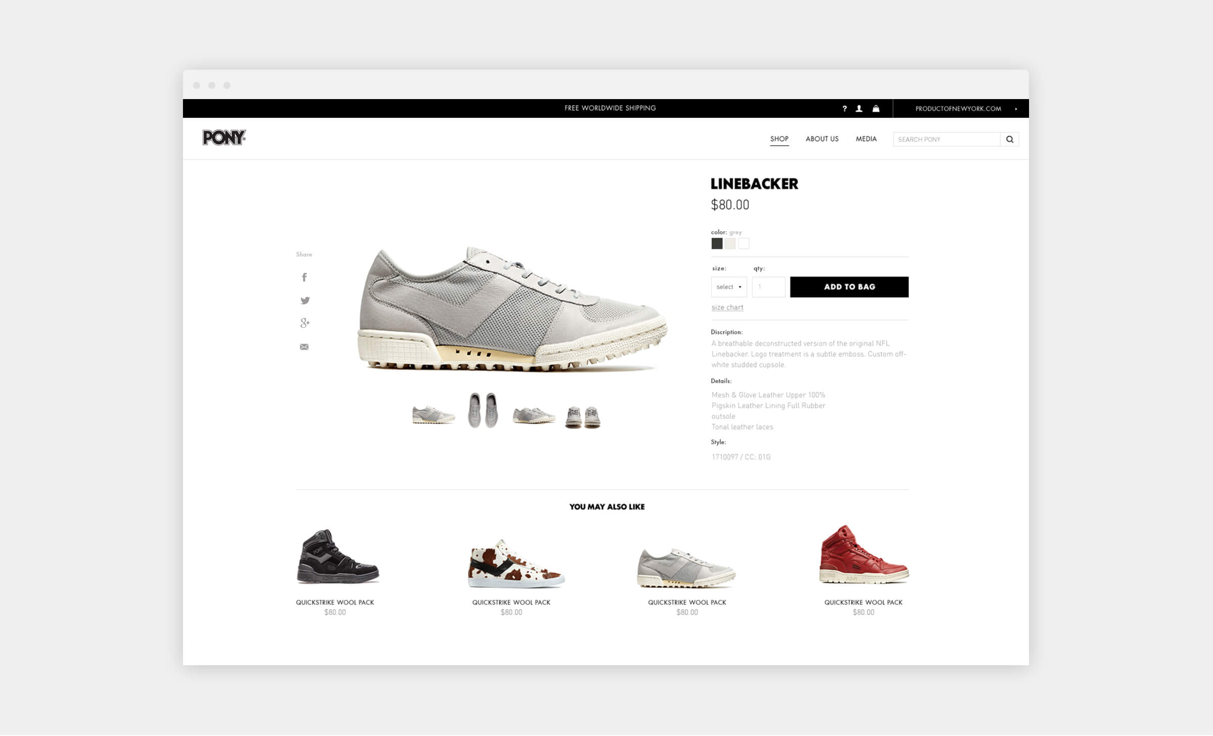 pony website linebacker sneaker product page