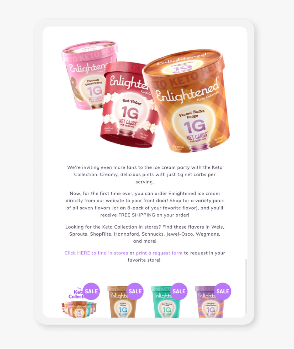 enlightened website keto collection announcement landing page on tablet