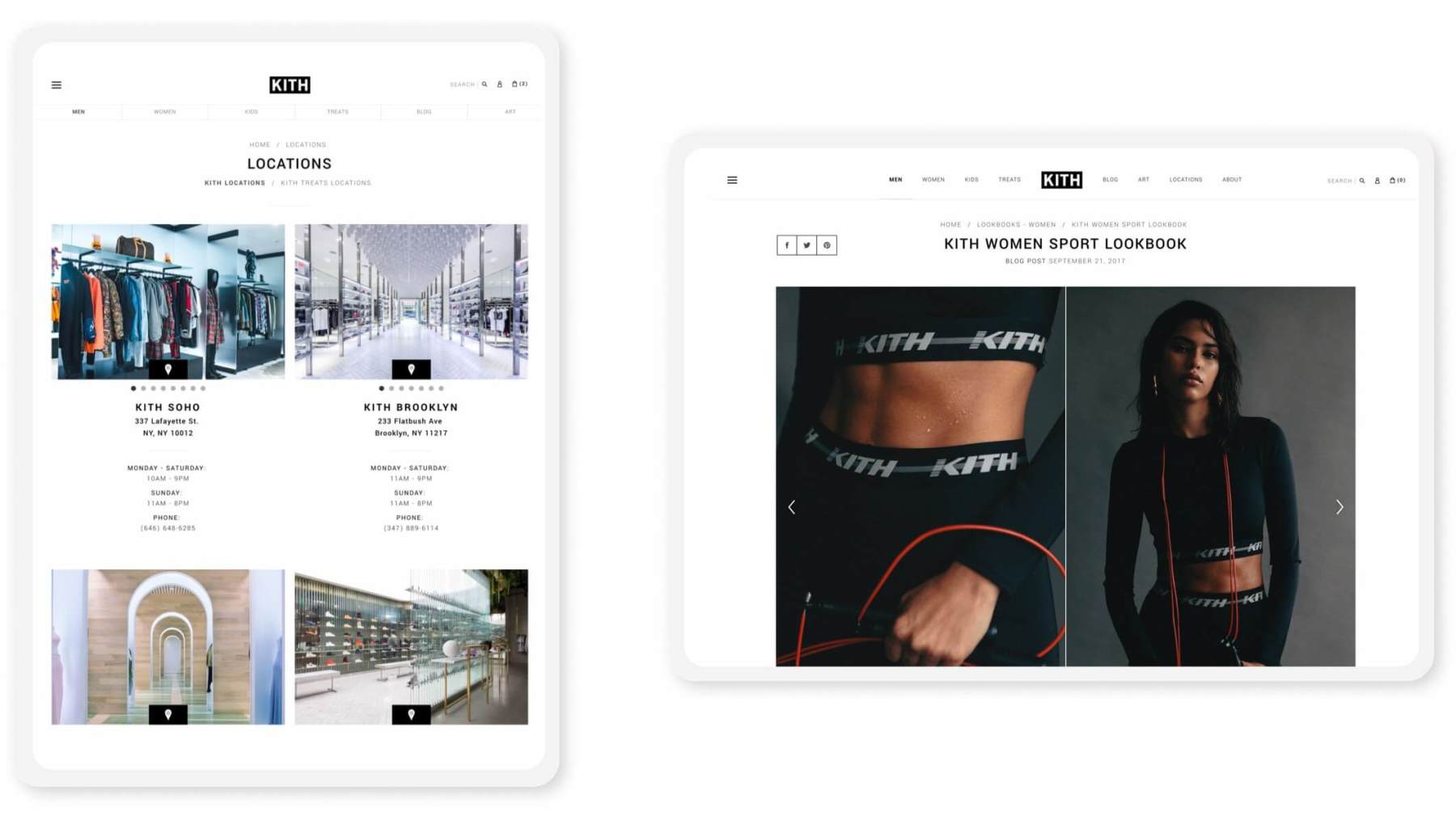 kith shopify website pages on tablets in portrait and landscape modes
