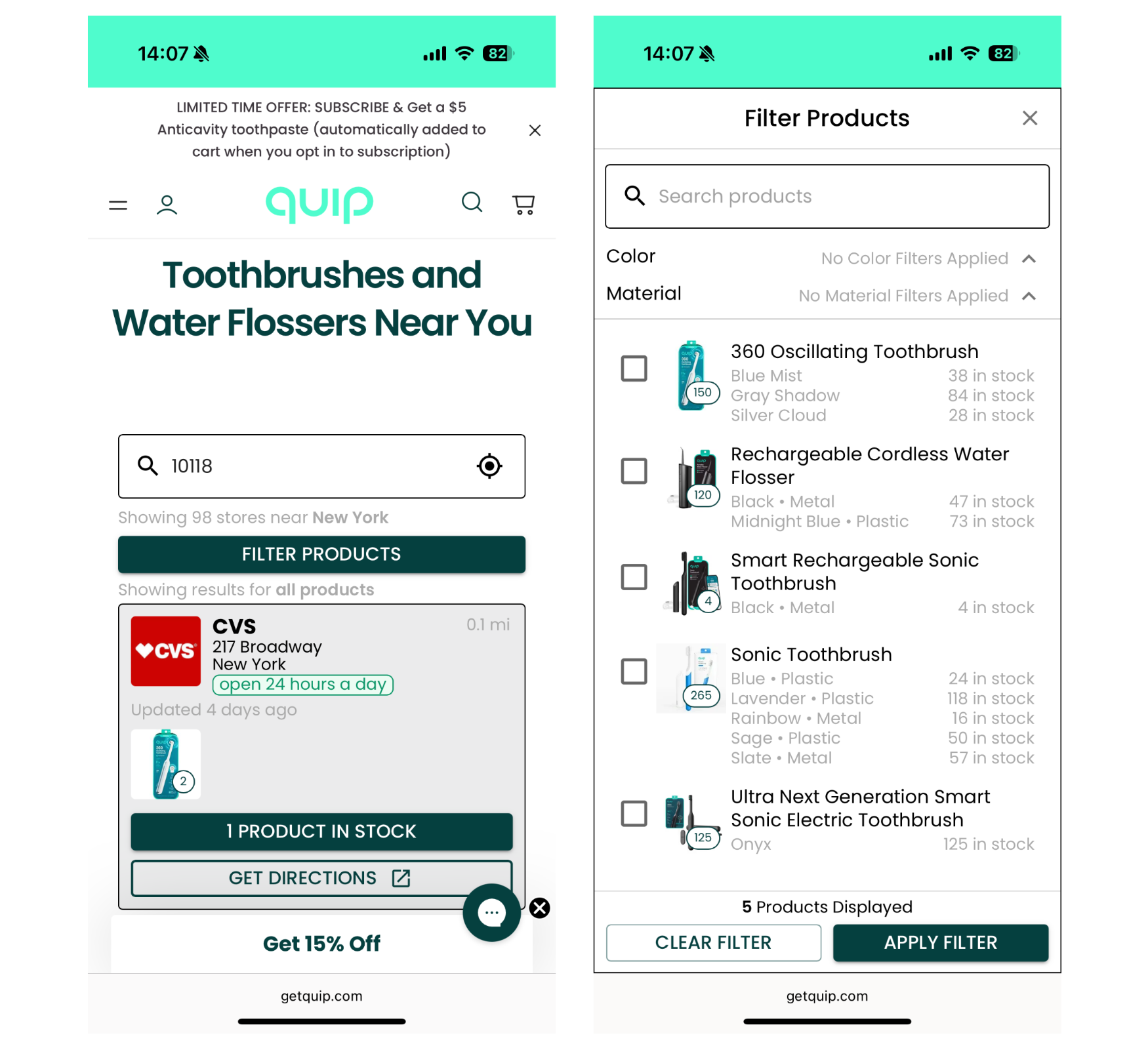 quip Store Locator - Mobile