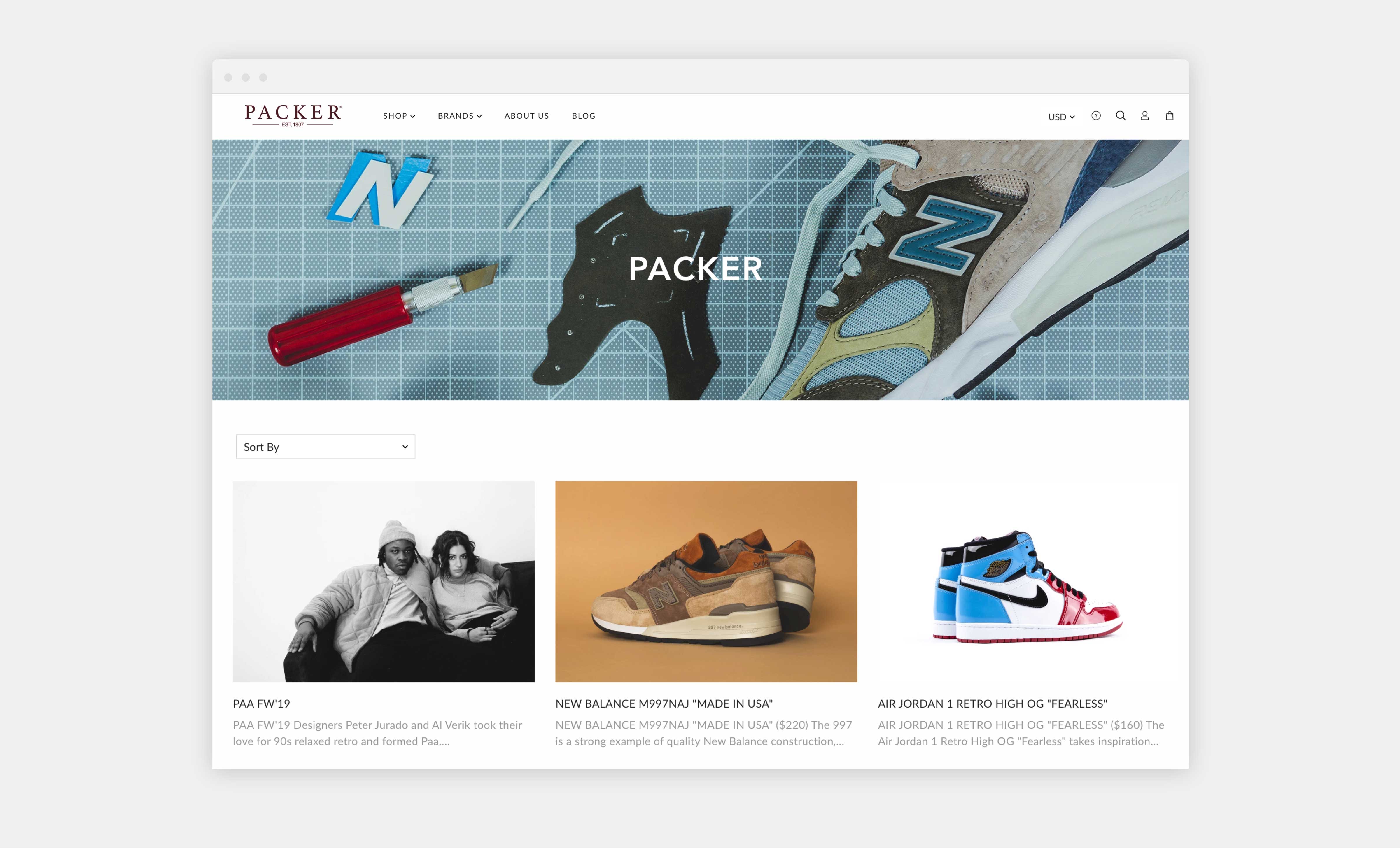 packer shopify website blog landing page