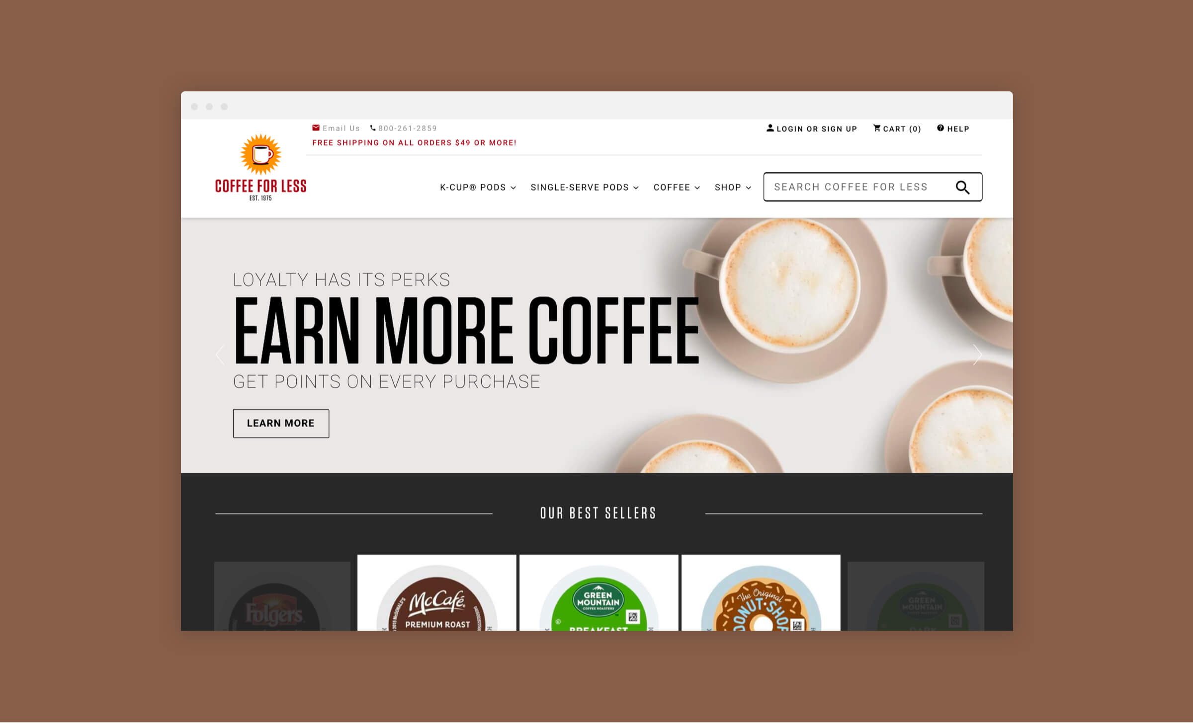 coffee for less website homepage