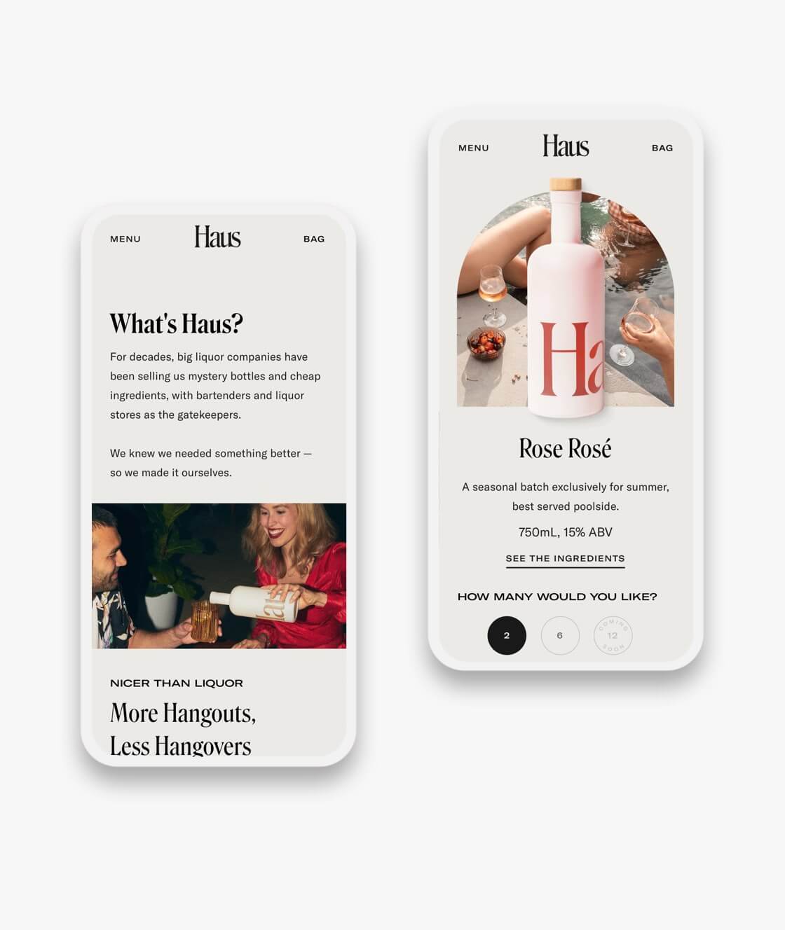 haus shopify website product pages on mobile