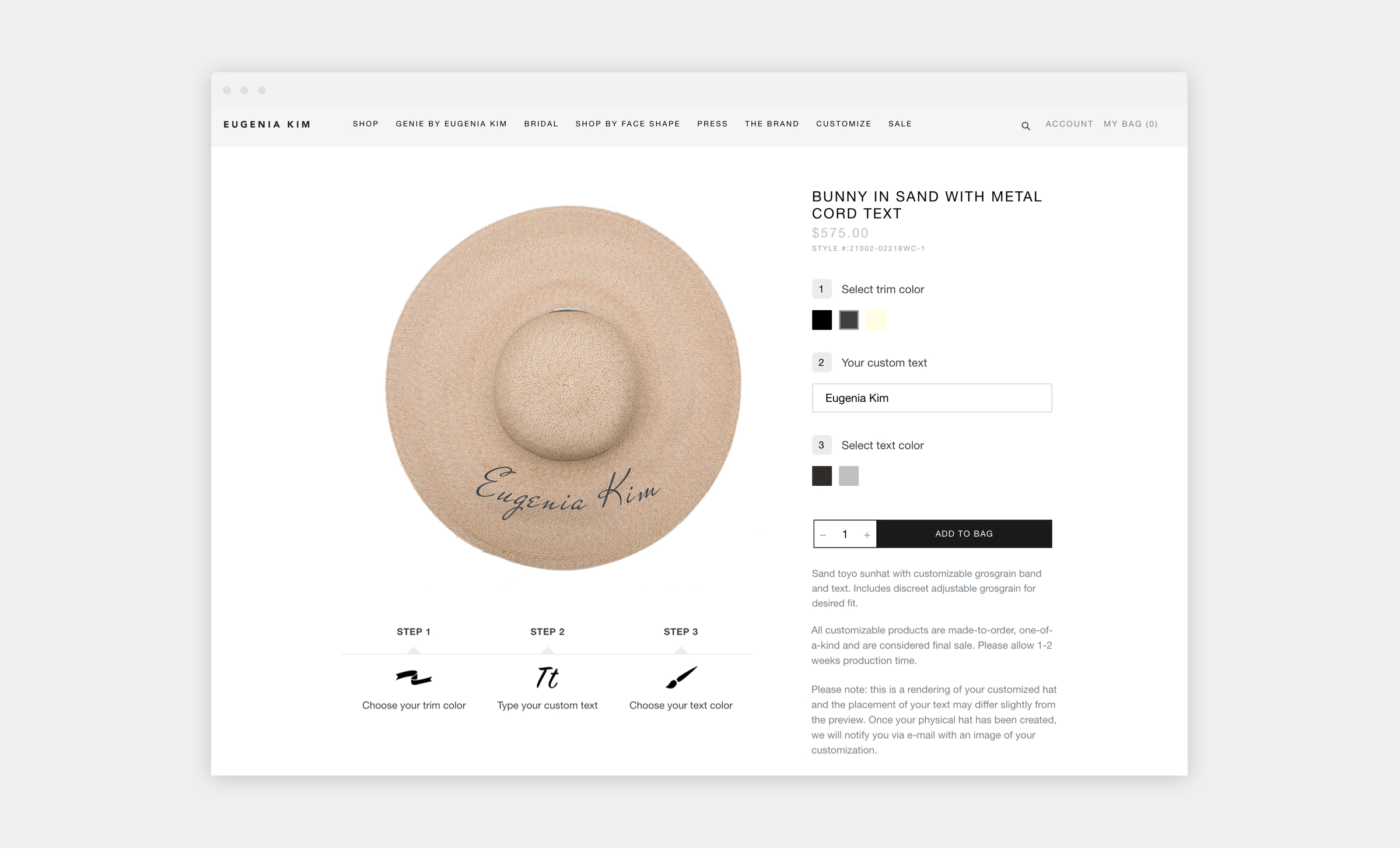 eugenia kim shopify website product page