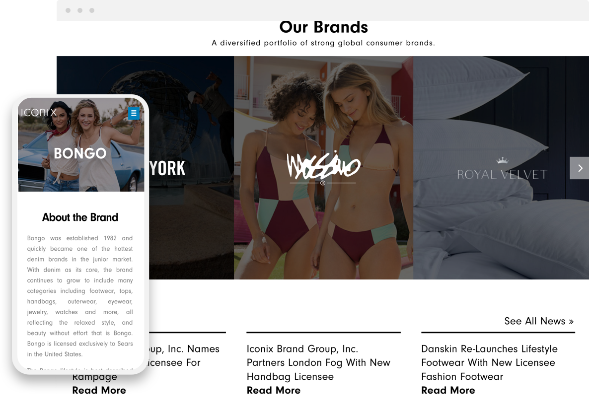 iconix website pages on desktop and mobile devices