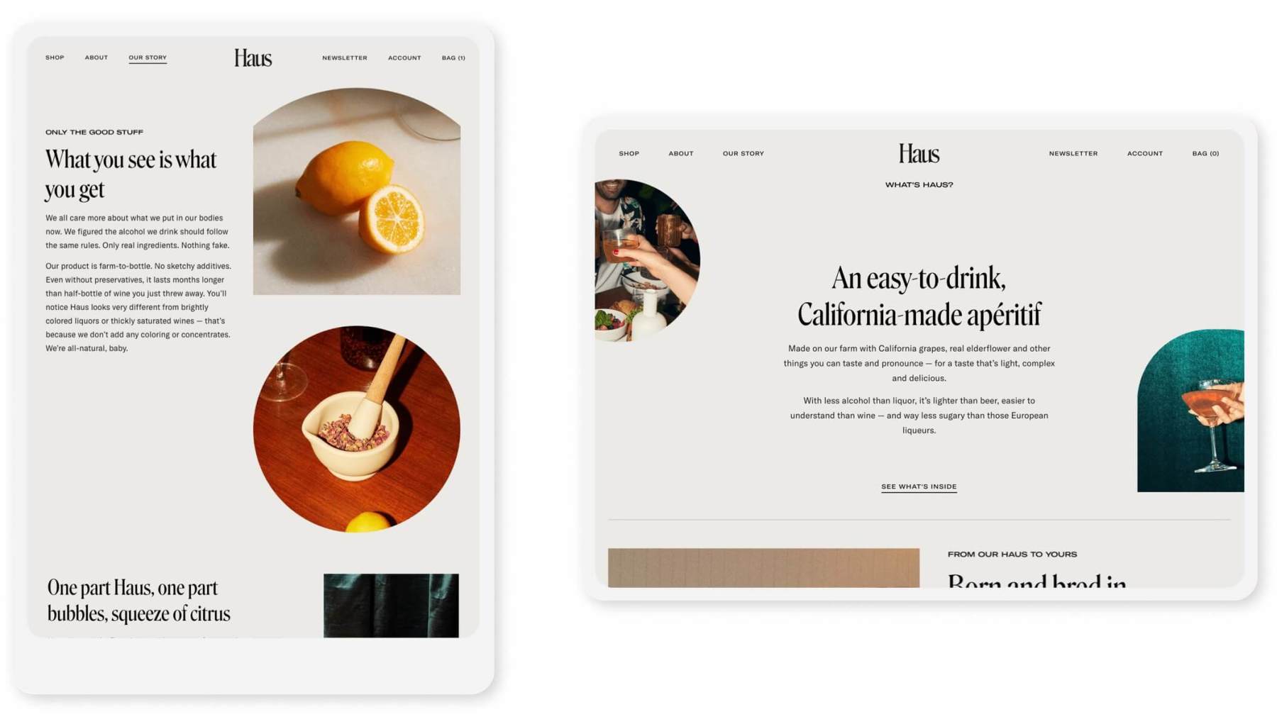 haus shopify website pages on tablets in portrait and landscape modes