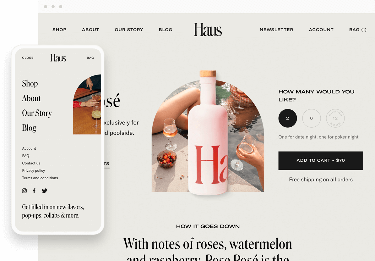 haus shopify website pages on desktop and mobile devices