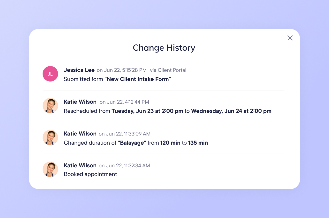 View a record of appointment changes
