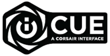 iCUE Logo white text on black background