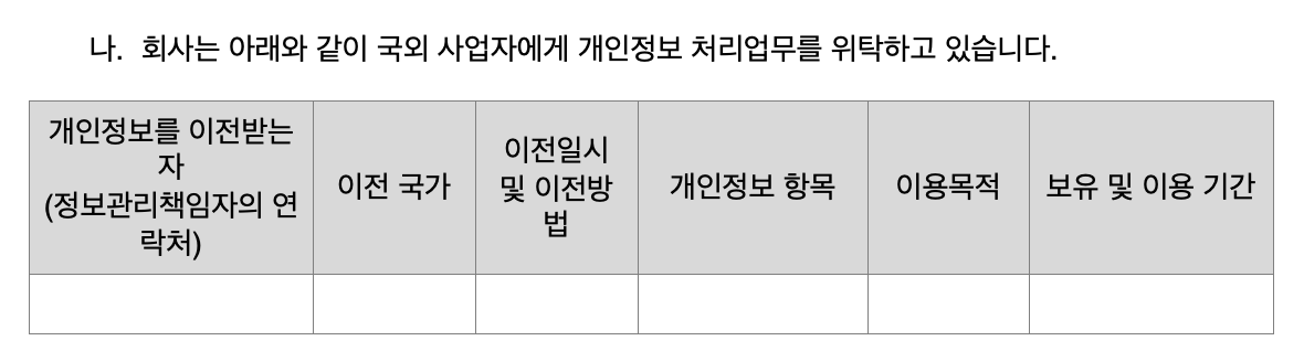 🇰🇷South Korea > Privacy Statement > table 2