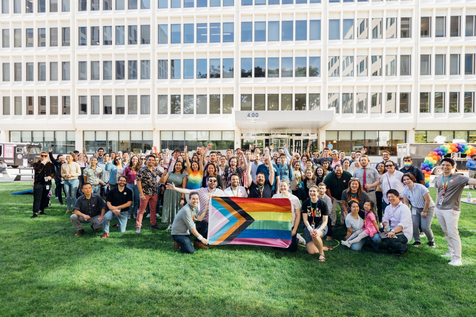 Moderna employees with Rainbow Flag