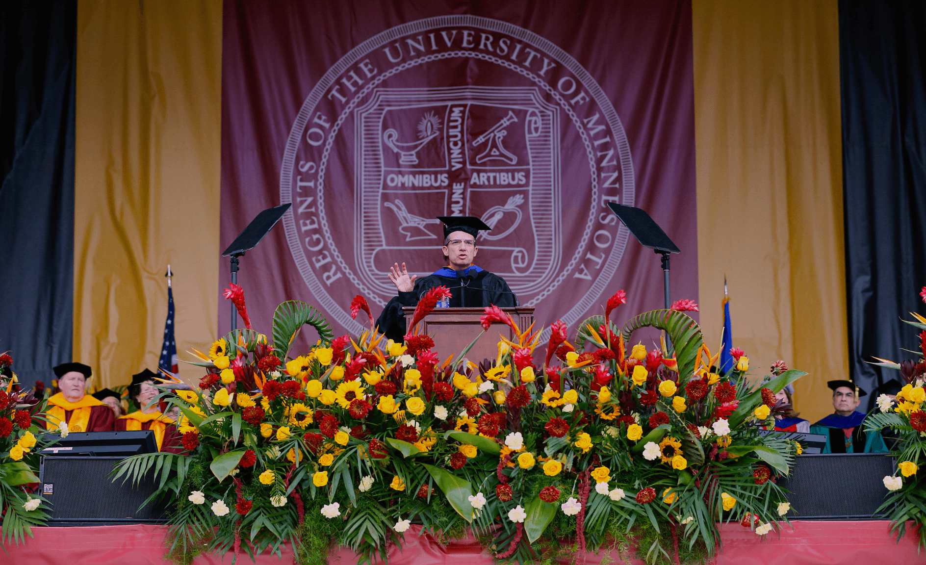 Stéphane Bancel giving remarks to the Class of 2023 at the University of Minnesota Commencement