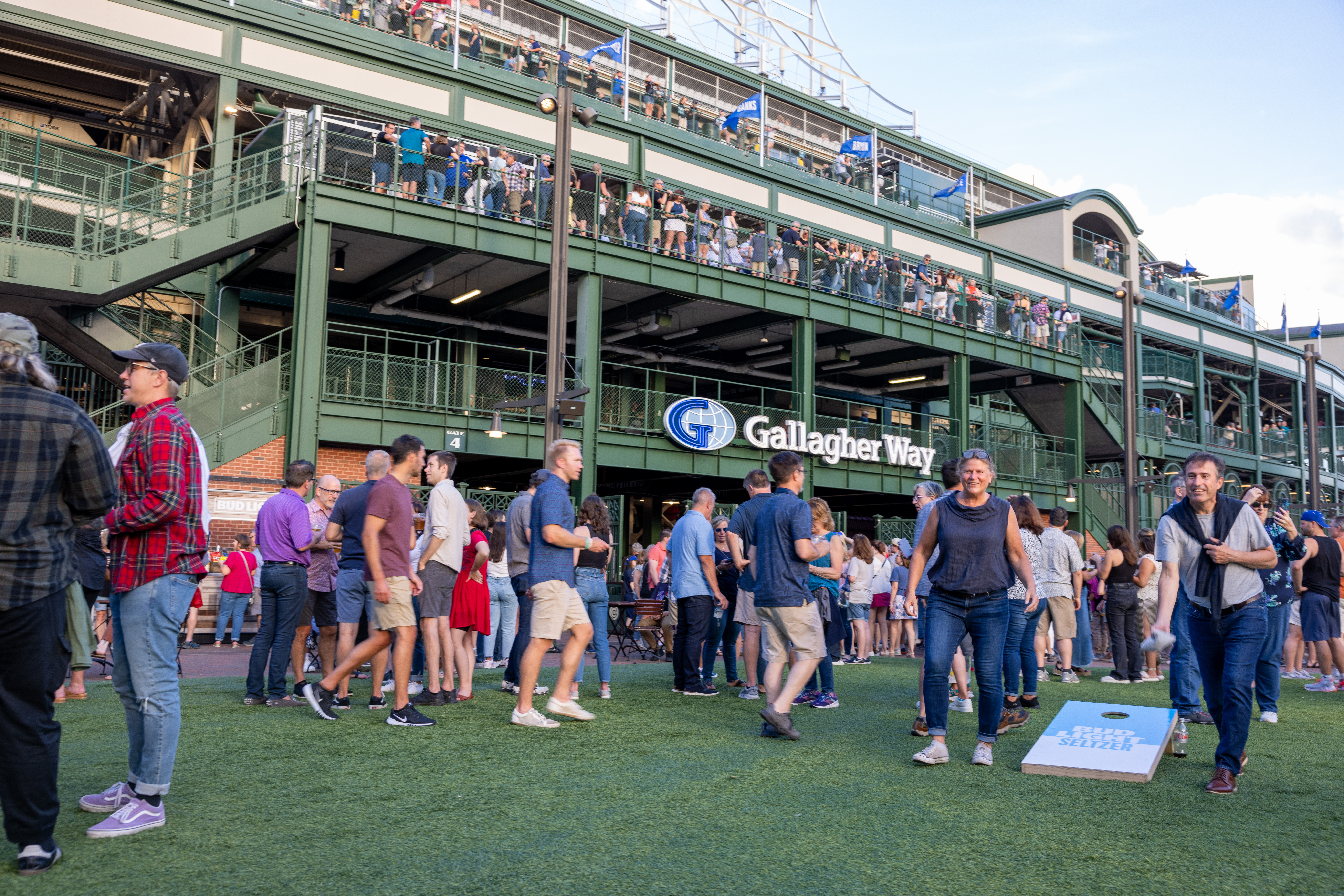 Crowd on the Gallagher Way lawn at Wrigley Field during a Budweiser Concert Series event