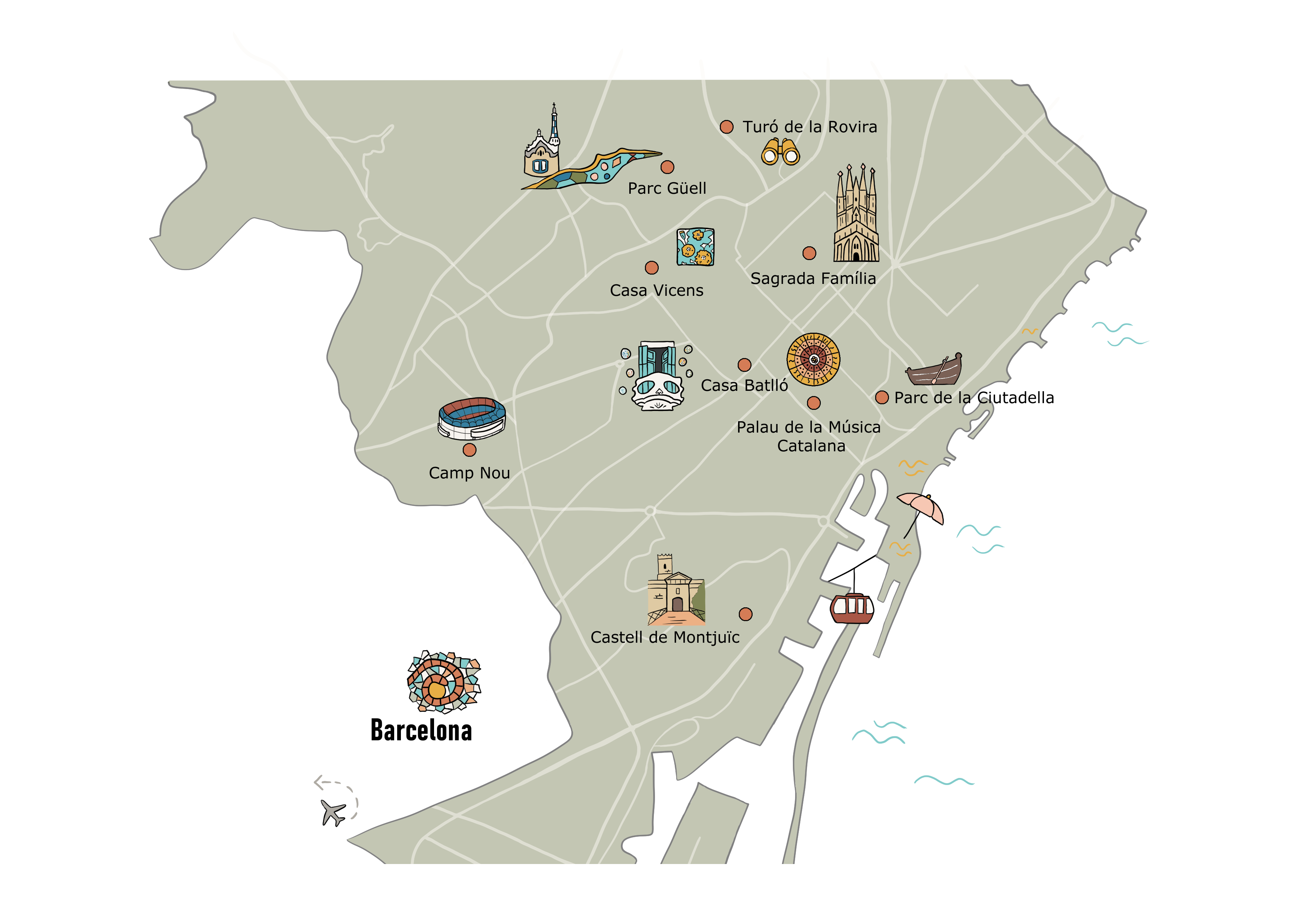 barcelona map meer wegen