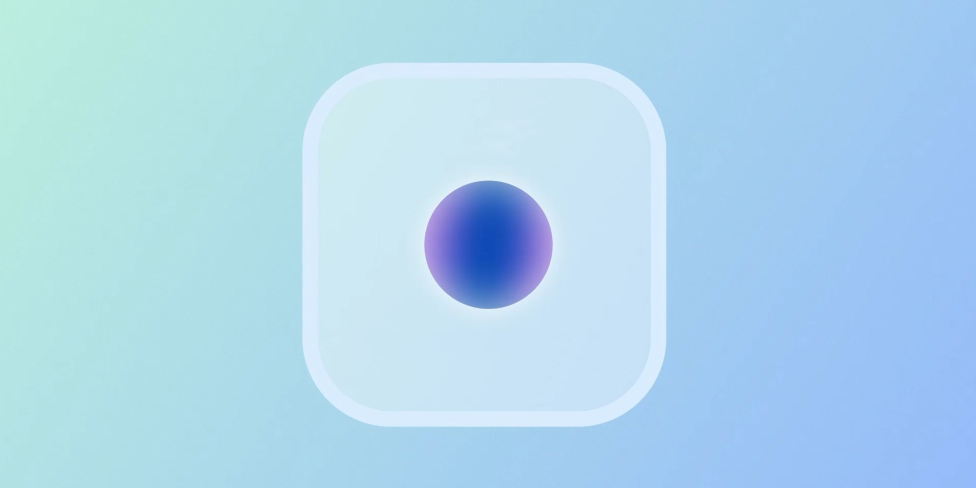 An abstract graphic shows a purple sphere inside a rounded pale square on a blue-green background.