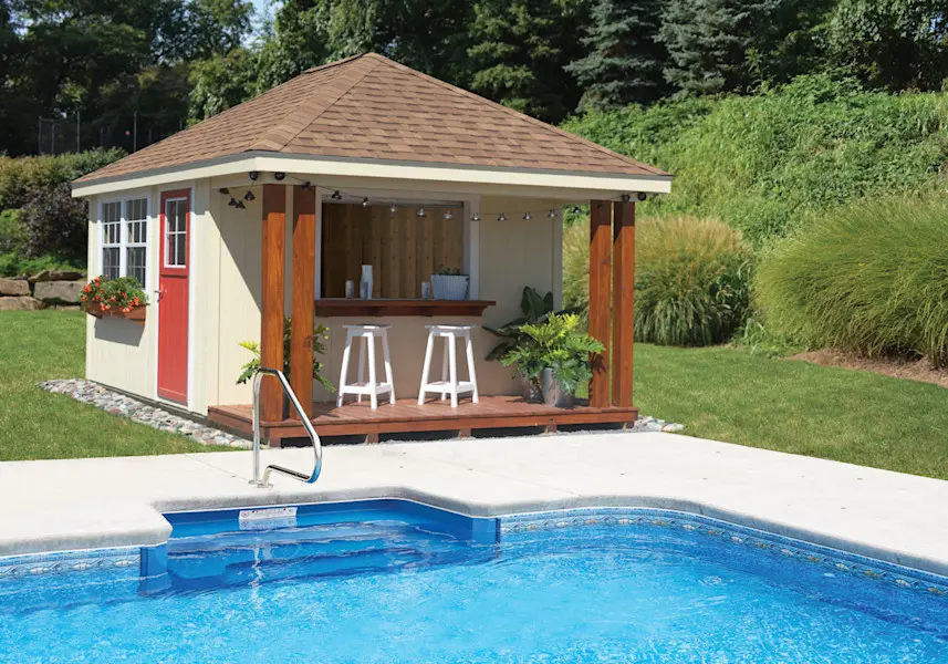 image of a shed by a pool