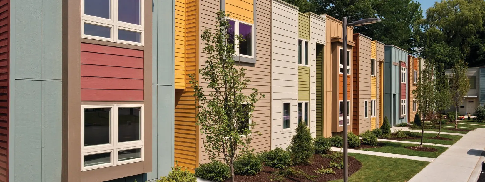 Colorful row of multi-family housing condos