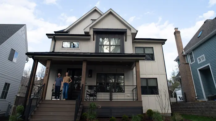 Home exterior with LP SmartSide panel and vertical siding