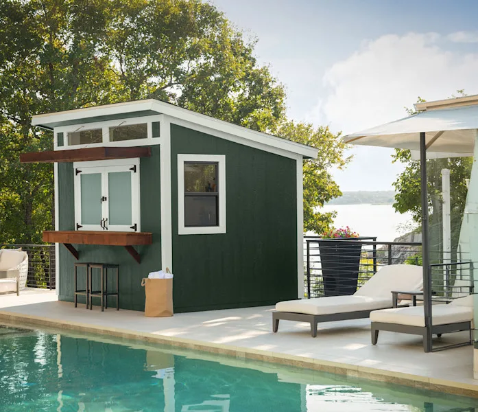 image of a shed being used as a pool bar