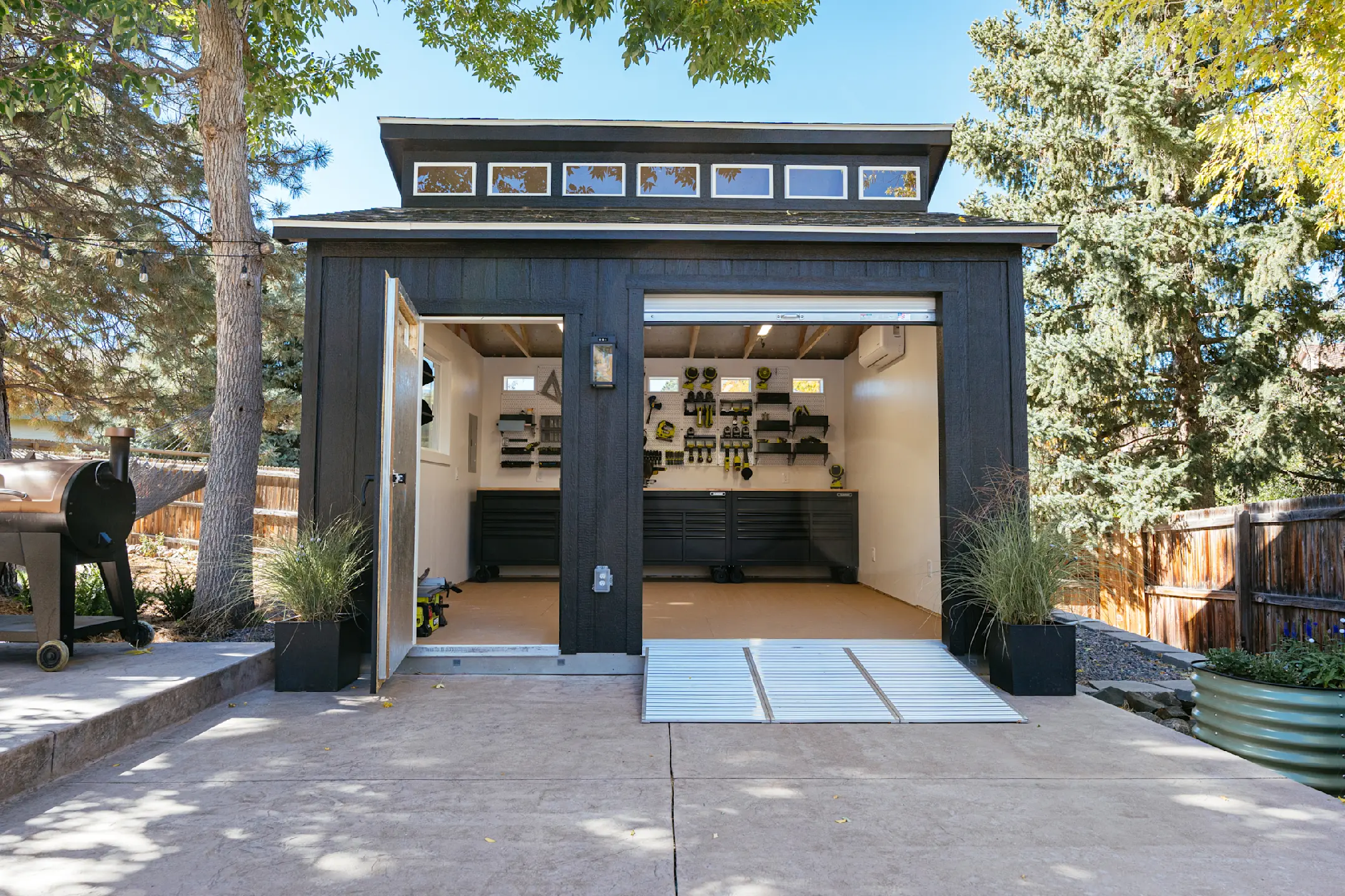 shed interior with tool boxes and lp flooring