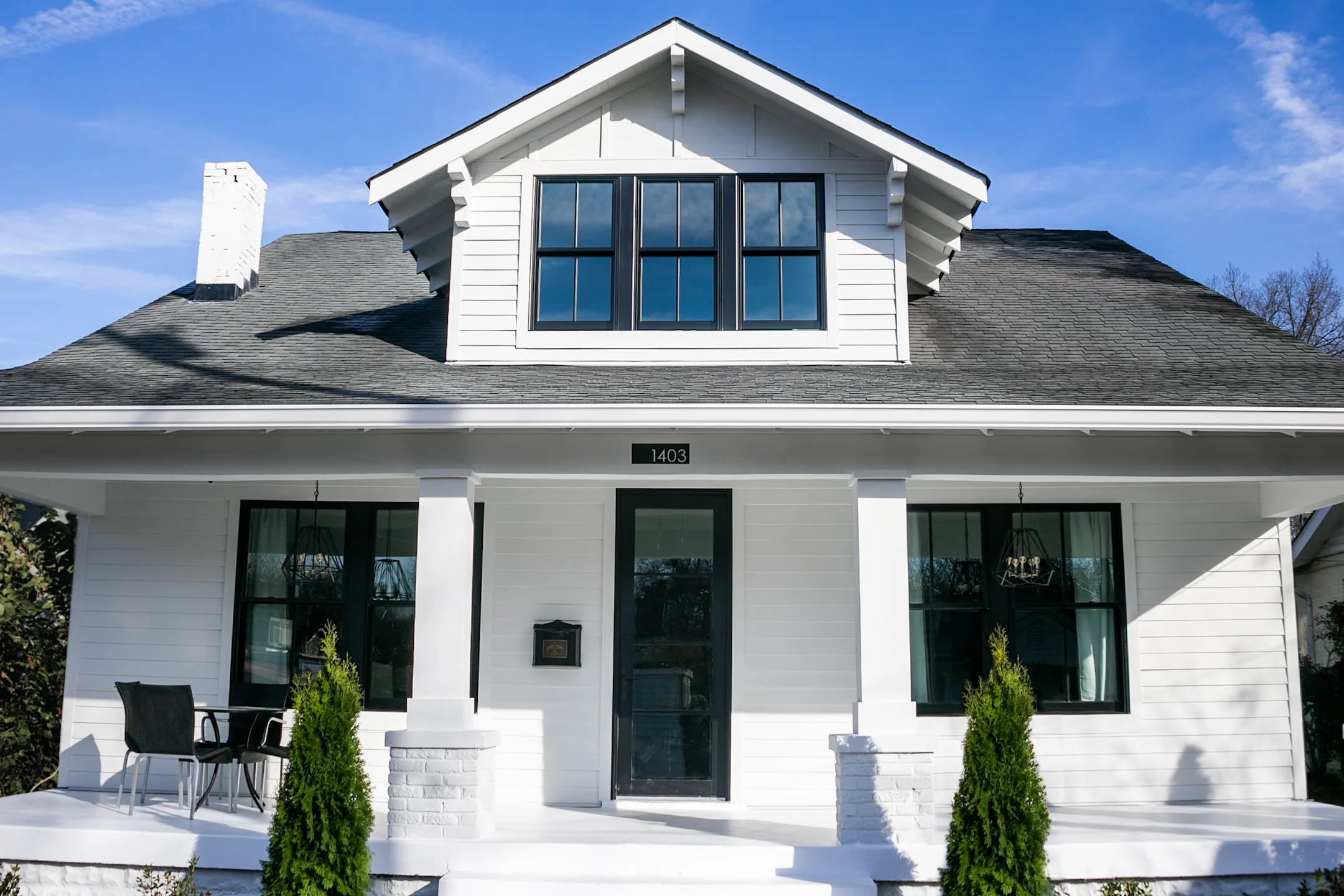 LP Snowscape White siding and trim shown on a home.