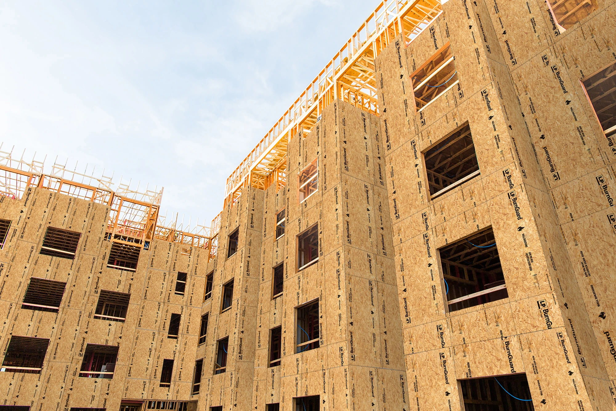 Image of LP BurnGuard installed on a multifamily build.