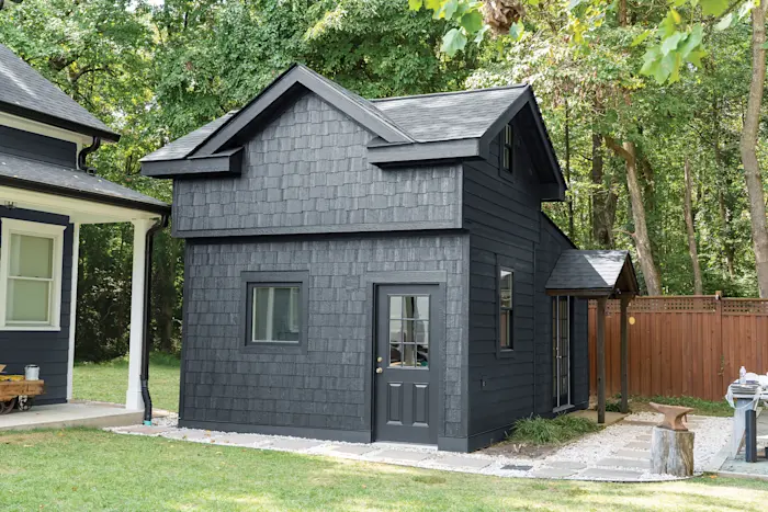 Home exterior with LP SmartSide cedar texture shake siding