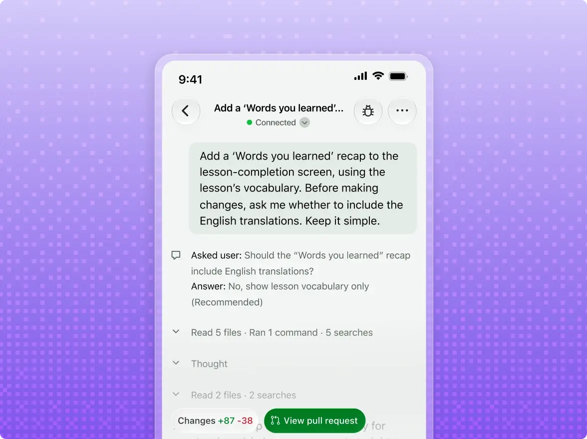 Conversation with GitHub Copilot on a mobile device