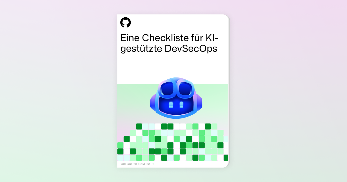 A dark background is filled with Security themed shapes and illustrations that are slightly blurred. In the foreground, a sentence reads: "A checklist for AI-powered DevSecOps." There is also a question following it: "Could your codebases use a security boost from AI?"