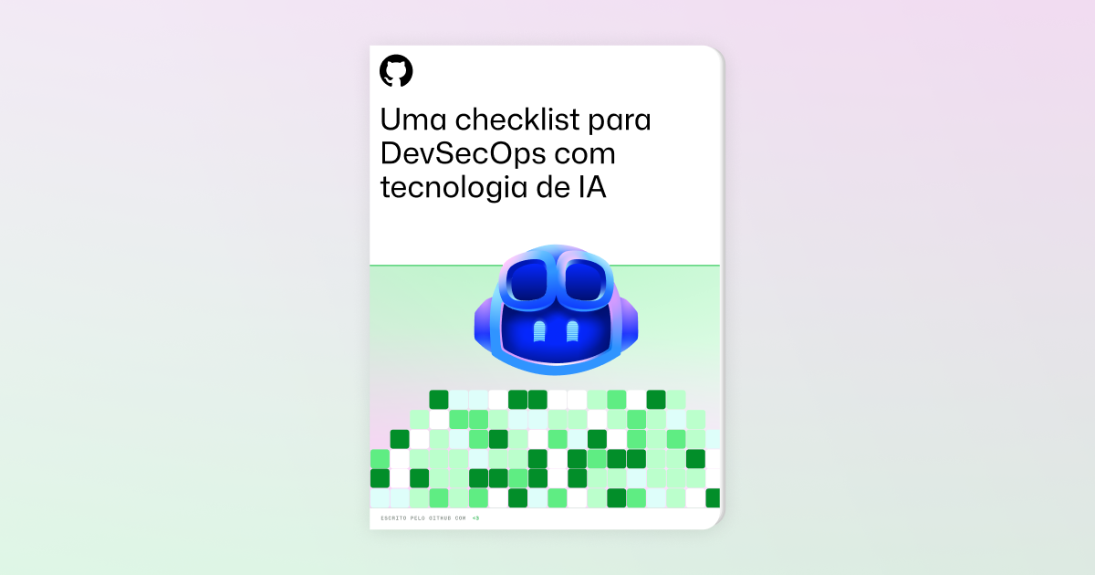 A dark background is filled with Security themed shapes and illustrations that are slightly blurred. In the foreground, a sentence reads: "A checklist for AI-powered DevSecOps." There is also a question following it: "Could your codebases use a security boost from AI?"