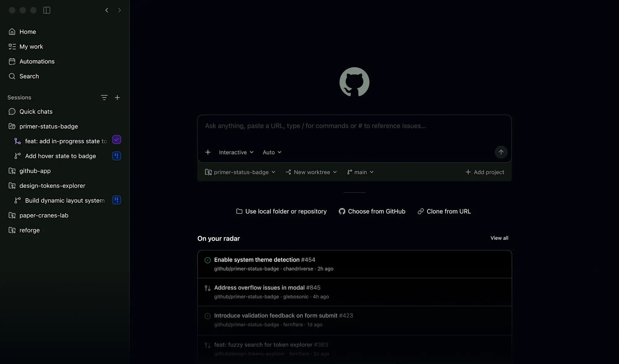 A GitHub Copilot workspace showing an AI chat prompt alongside repositories and code, illustrating the kind of assistant used for vibe coding