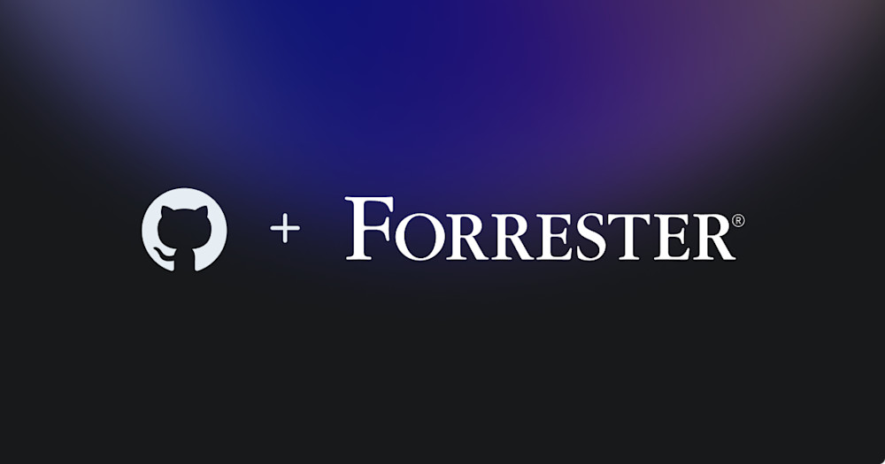 Dark background with purple gradient and GitHub logo + Forrester logo