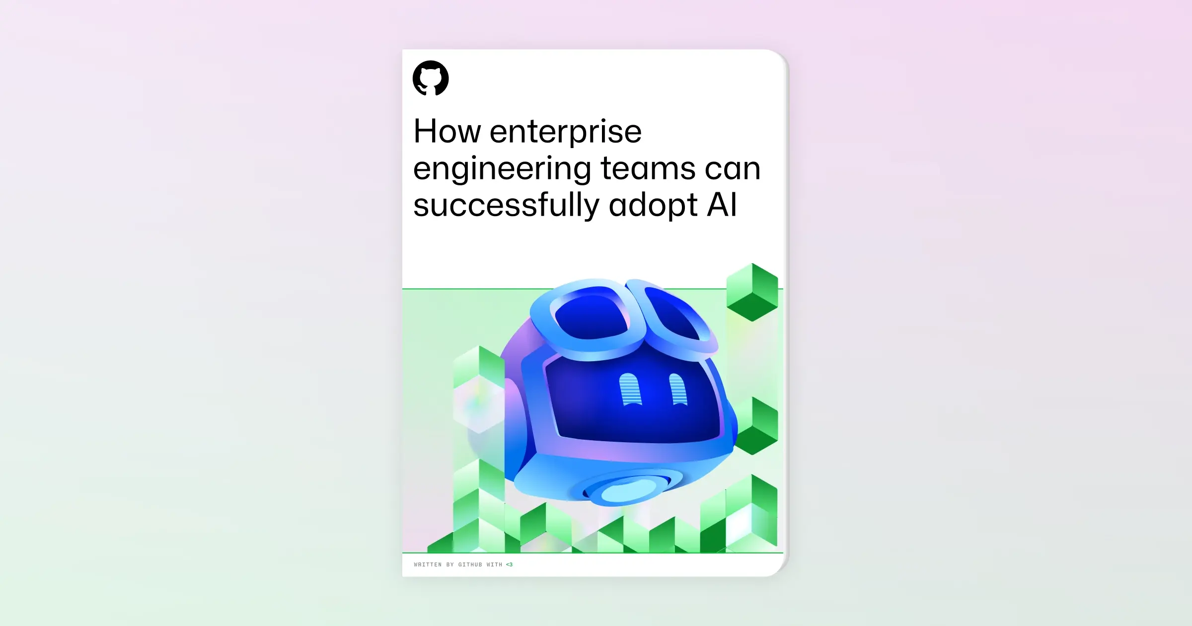 A landscape image with a light-color, blurred background featuring Enterprise-themed shapes and illustrations. In the foreground, there is a text that reads "How enterprise engineering teams can successfully adopt AI."