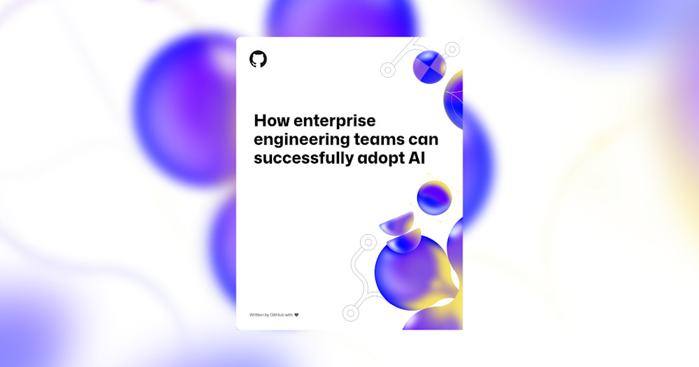 A landscape image with a light-color, blurred background featuring Enterprise-themed shapes and illustrations. In the foreground, there is a text that reads "How enterprise engineering teams can successfully adopt AI."