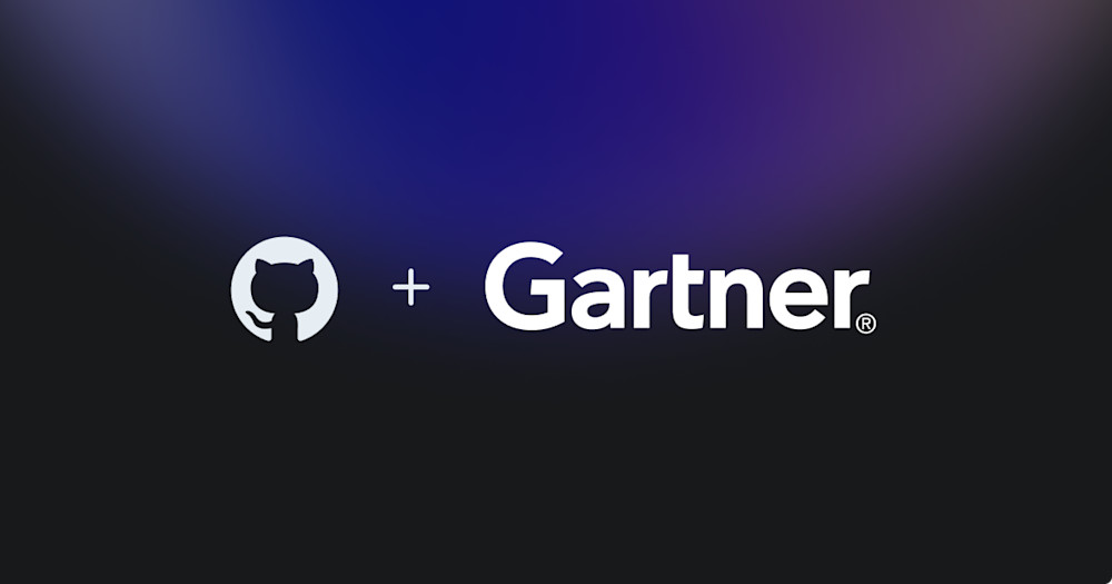 Dark background with purple gradient and GitHub logo + Gartner logo