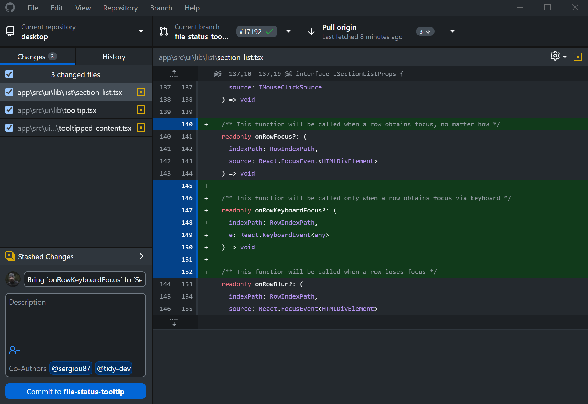 Screenshot of the GitHub Desktop app