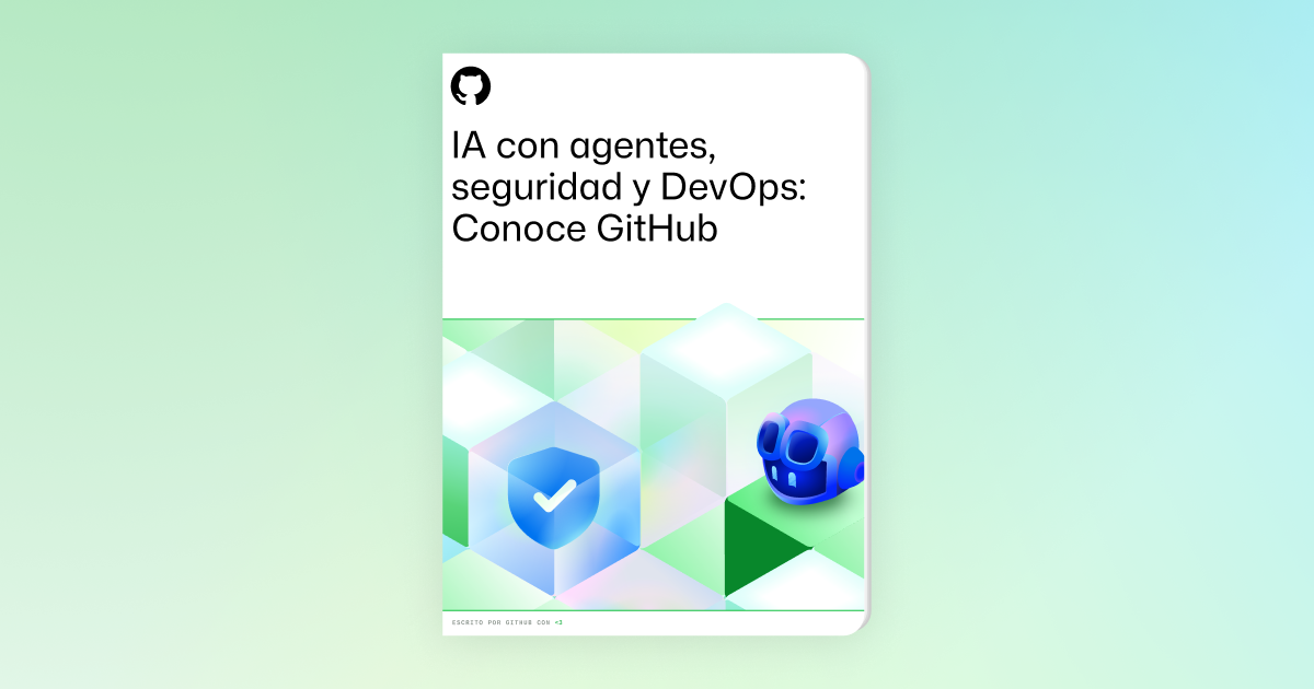 Dark-themed image with GitHub-inspired shapes and illustrations scattered across the background. Foreground text reads: "Generative AI, Security, and DevOps: Meet GitHub," followed by a subheading that says, "Empower your developer teams with the tools they need to work smarter, faster, and more collaboratively." The design emphasizes innovation and teamwork.