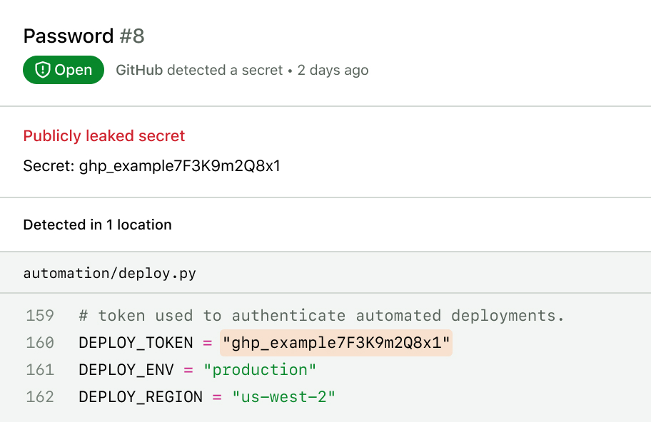 A leaked password security alert