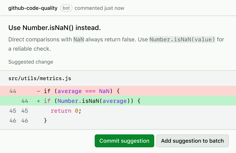 A code quality autofix suggestion