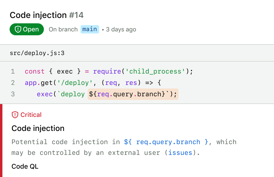 A code injection security alert