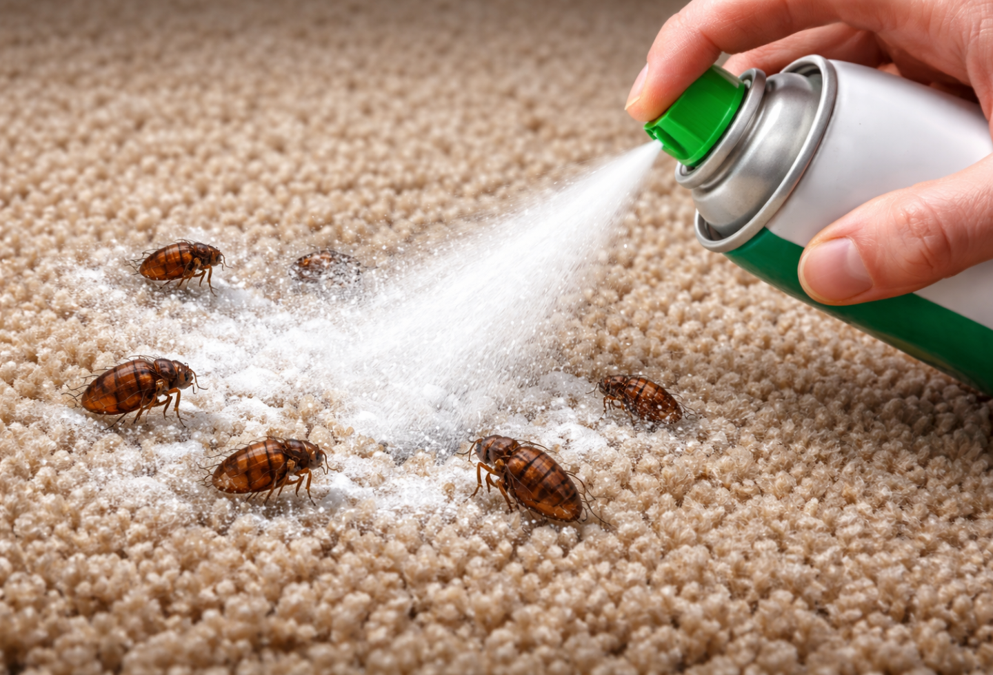 Itch Flea House Spray kills fleas on carpet.