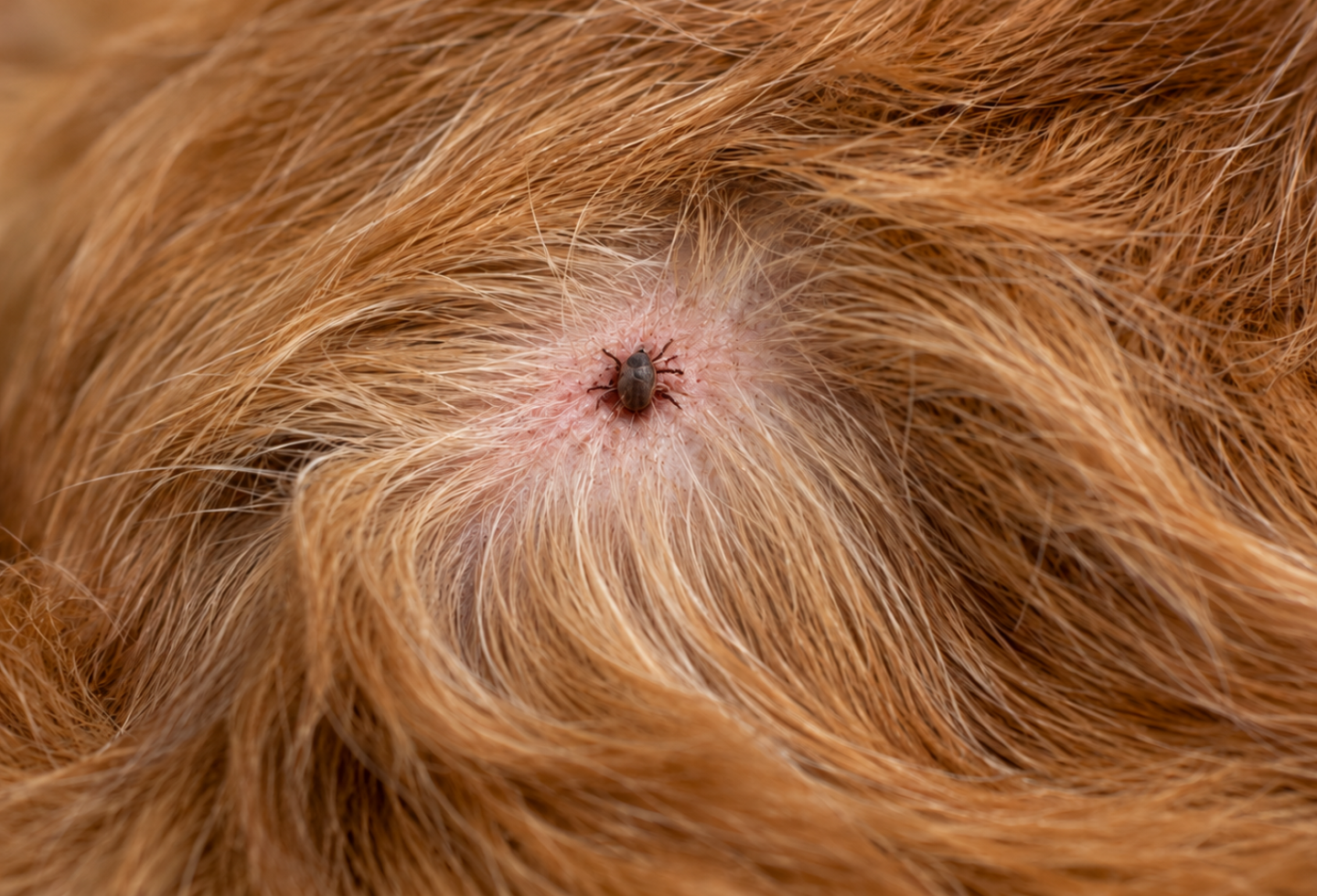 Tick bite on dog skin