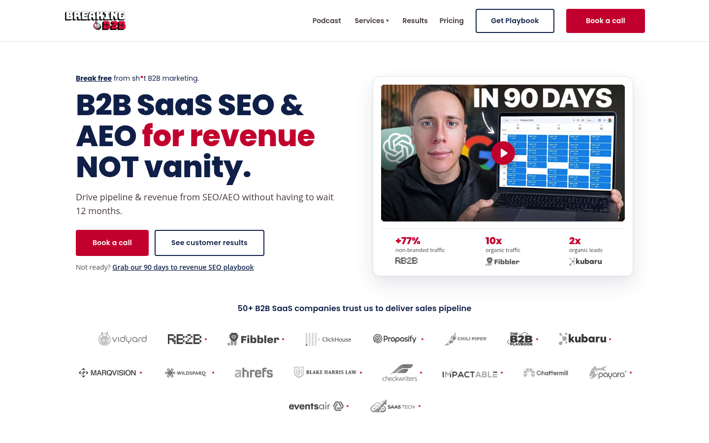 Screenshot of the Breaking B2B homepage