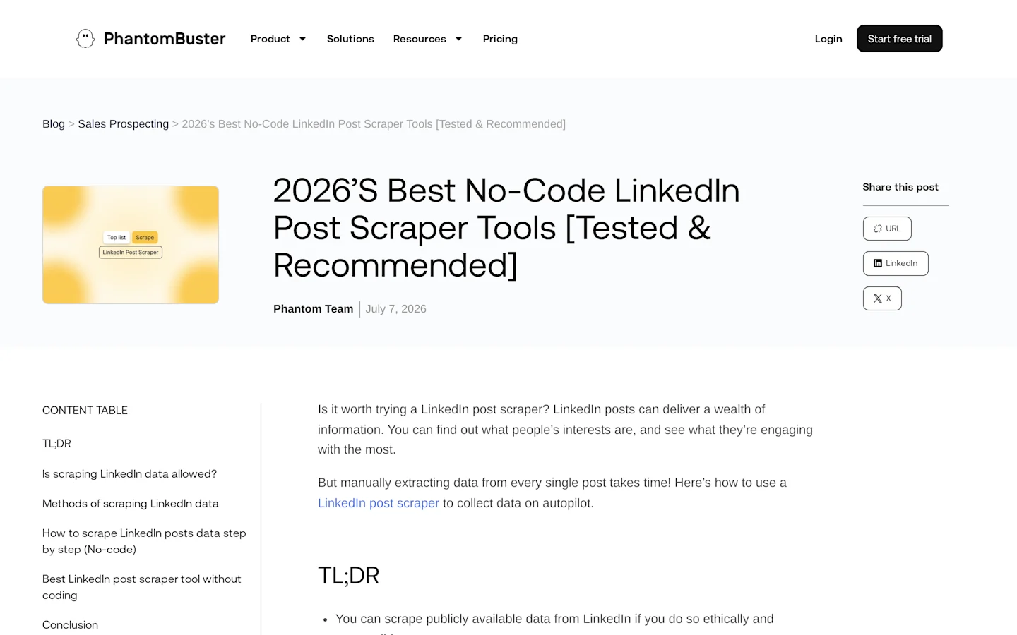 PhantomBuster guide page for no-code LinkedIn post scraping