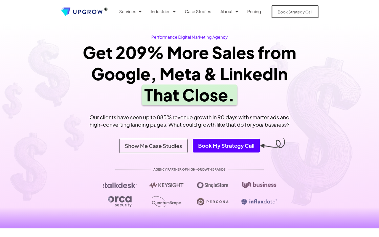 Screenshot of the Upgrow homepage