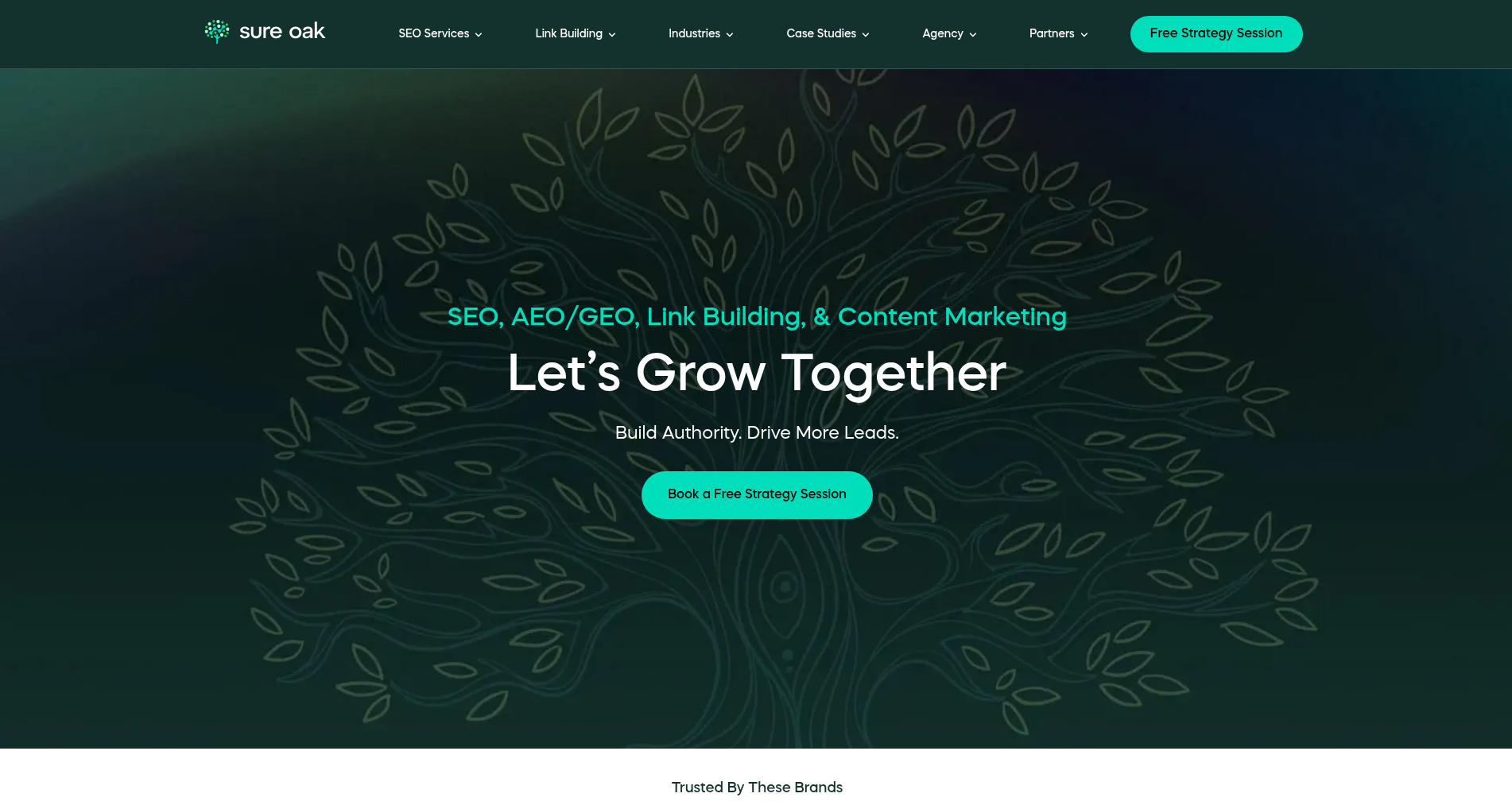Screenshot of the Sure Oak homepage