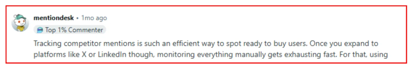 Monitoring Competitor mention helps to spot ready to buy users