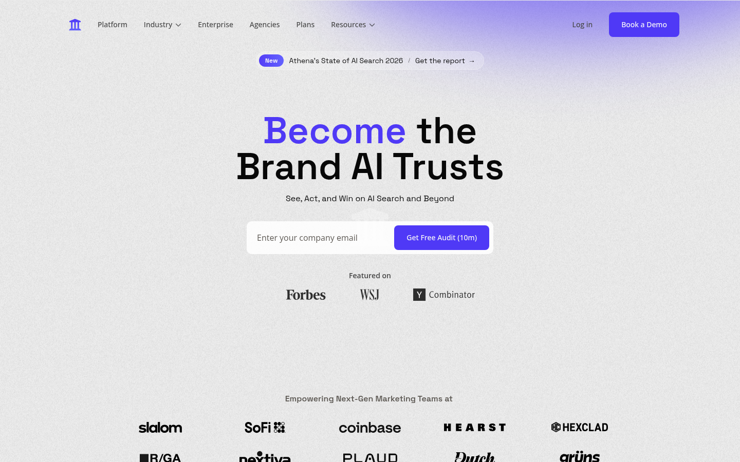 Screenshot of the AthenaHQ homepage