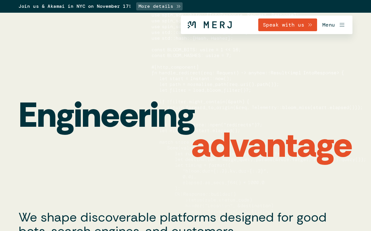 Screenshot of the MERJ homepage